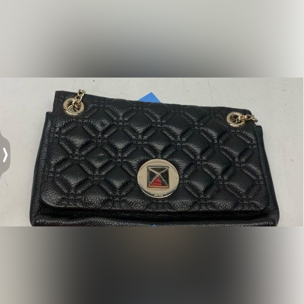 Kate Spade Black Quilted Crossbody Bag With Chain Strap And Twist Buckle